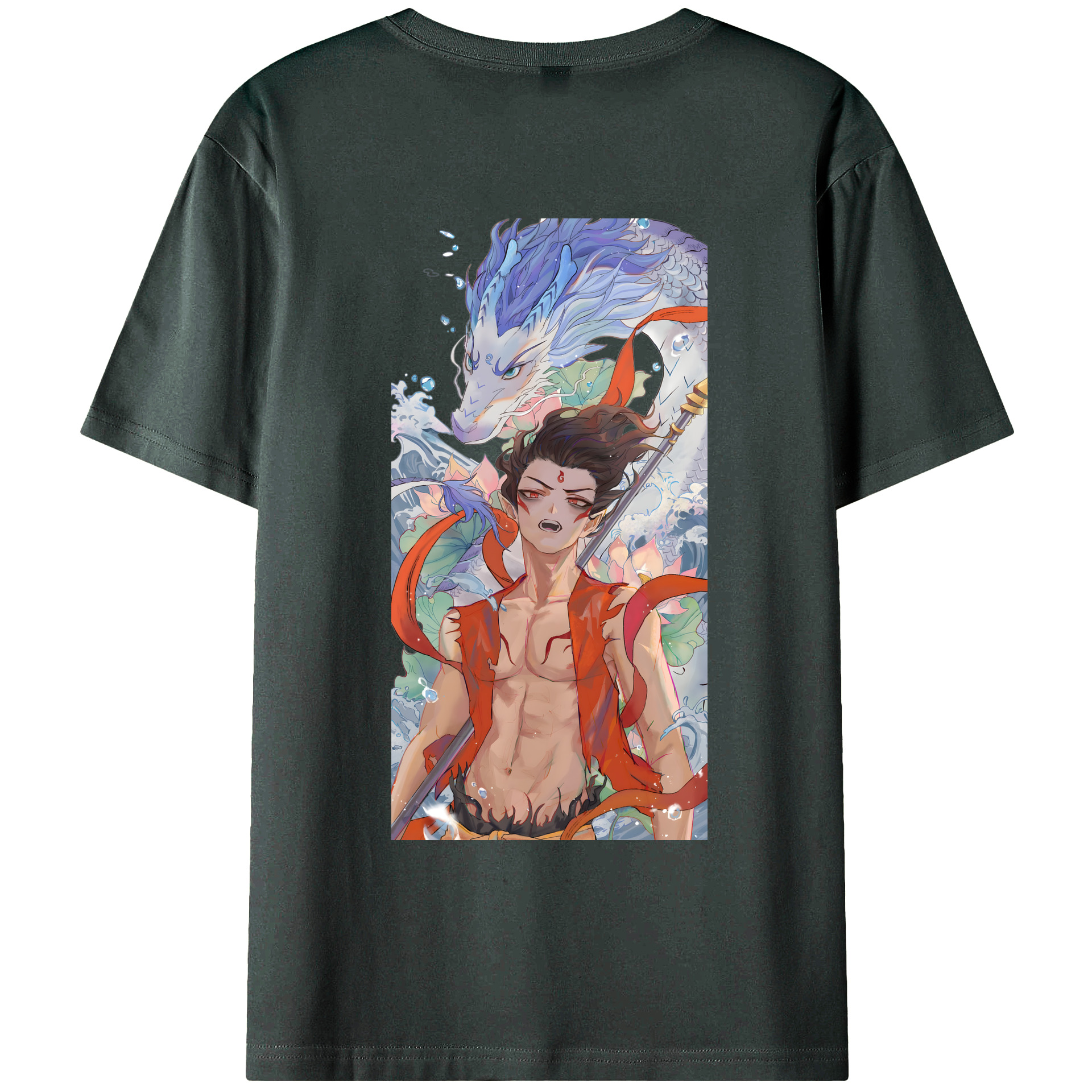 （画像用） Ne Zha 2 ナタ 魔童の大暴れ 綿100％ メンズ半袖Tシャツ（バックプリント） 通気性